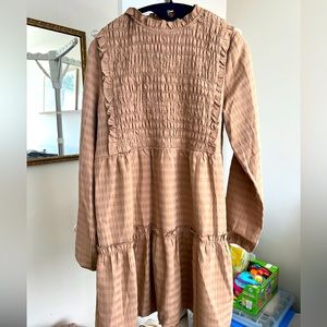“Pink Lily” Ruffled midi tan dress - worn once and so cute!